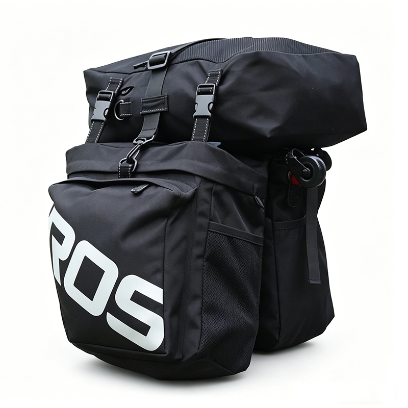 LANKELEISI Fahrrad-3-in-1-Gepäckträgertasche mit mehreren Fächern und verstellbarem Tragegurt, schwarz, für Fahrrad und Alltag.
