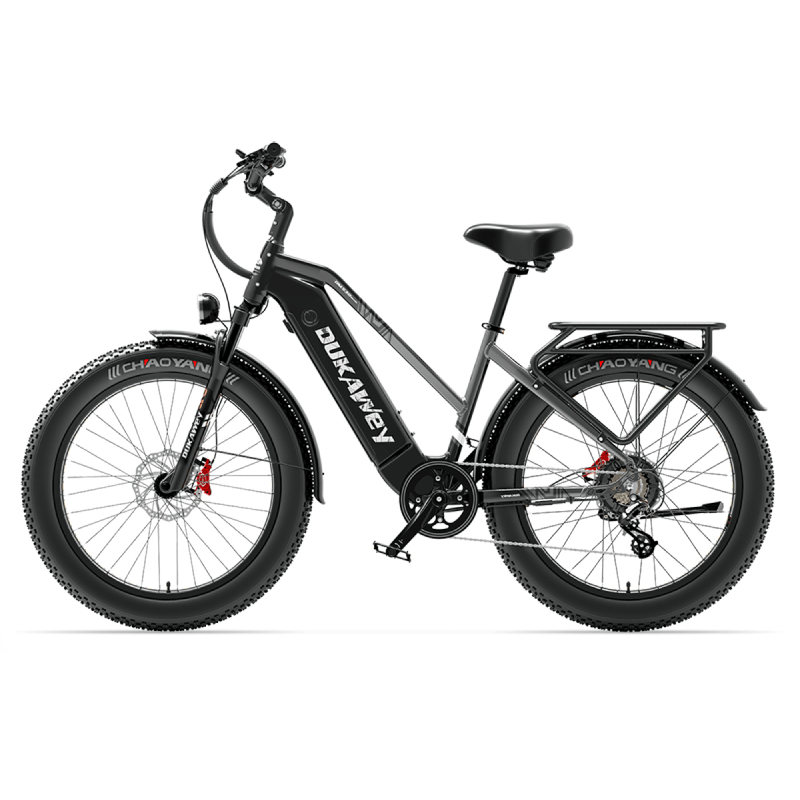 Lankeleisi.eu DUKAWEY DM530 E-Bike mit schwarzem Rahmen und elektrobetriebenem Antrieb, gezeigte Ansicht des E-Bikes