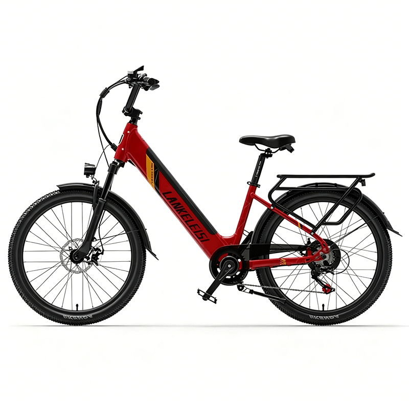 Lankeleisi ES500PRO E-Mountainbike mit schwarzem Rahmen, schmale Reifen und elektrischer Antrieb, auf offener Naturstraße.