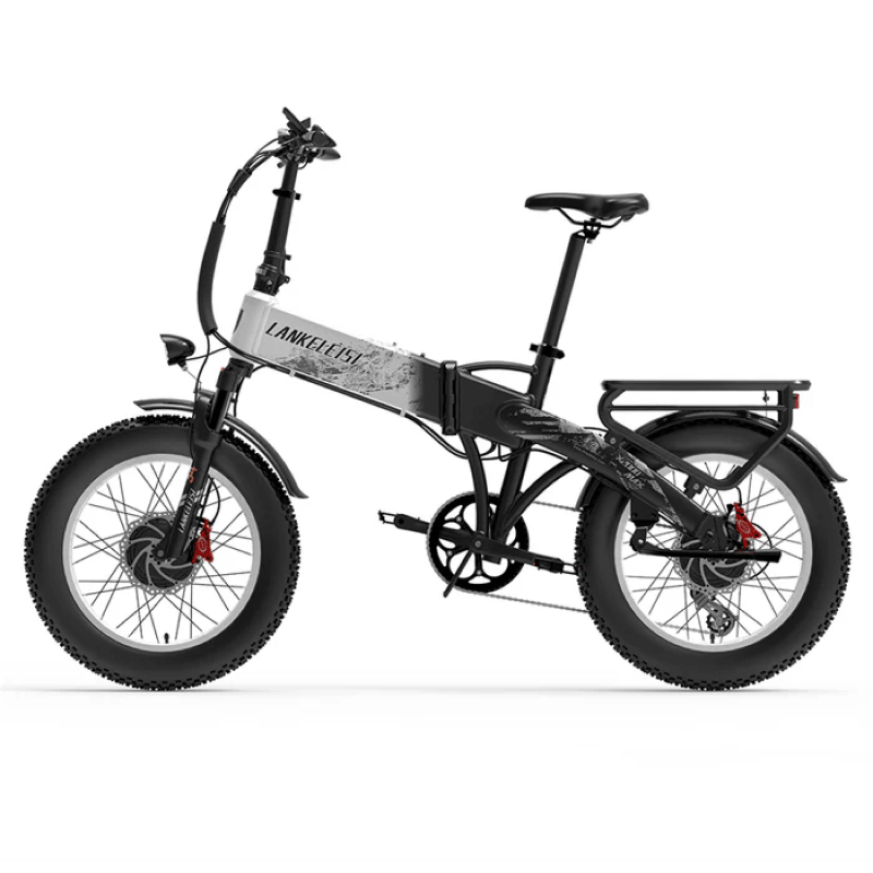 Leichtes Klapprad E-Bike LANKELEISI X2000 Max mit schwarzem Rahmen und zusammenklappbarem Design, für urbanen Einsatz.