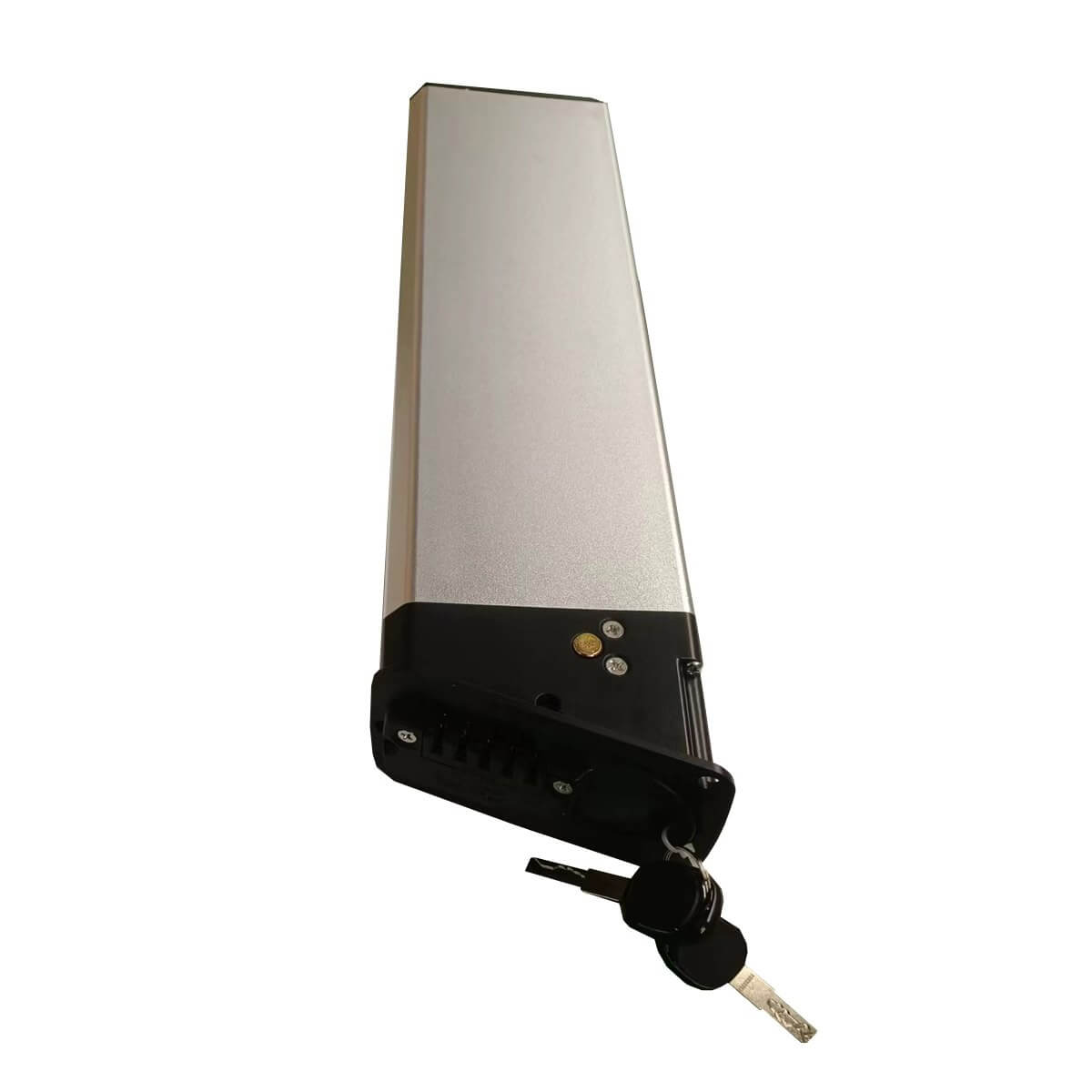 Lithium-Batterie von LANKELEISI-DE für Elektrofahrräder, Li-Ionen-Batterie mit robustem Gehäuse und sicherem Verschluss.