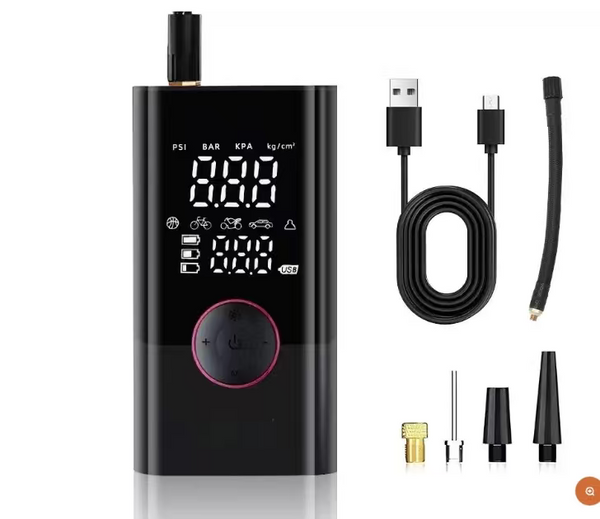 Kabellose Powerbank-Autoluftpumpe von LANKELEISI-DE mit digitalem Display und kompakter Bauweise, ideal für unterwegs.