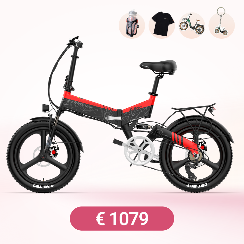 Das LANKELEISI G650 City E-Bike Klapprad mit 26-Zoll Reifen, schwarzes Rahmen und kompakter Faltmechanismus.