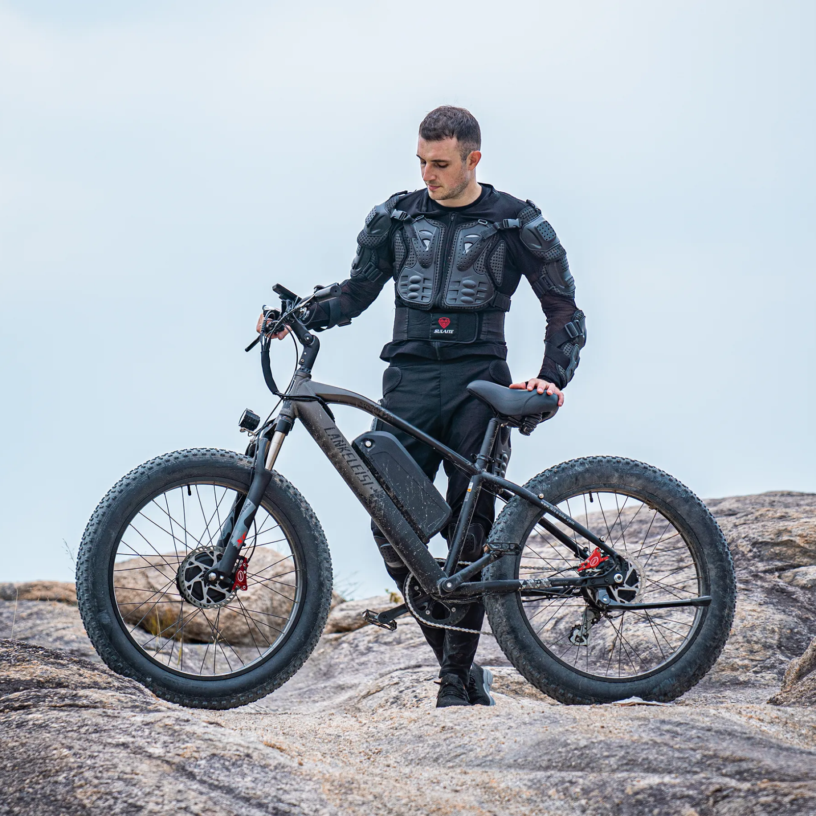 Lankeleisi MG740PLUS E-Bike in Steinfarbe, mit komfortablen Griffen und robustem Rahmen, ideal für umweltfreundliche Fahrten.