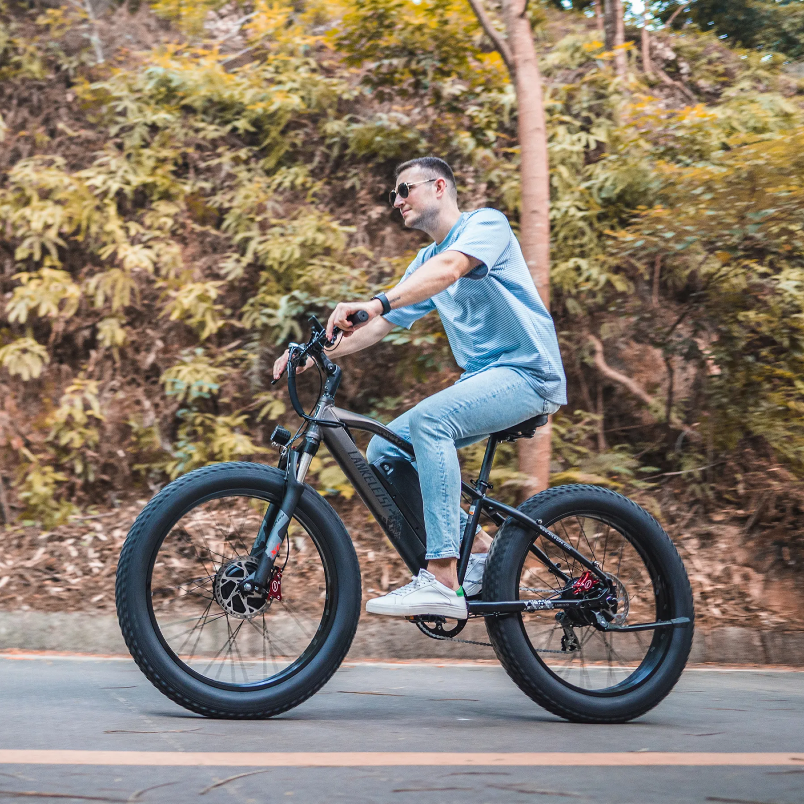 E-Scooter LANKELEISI MG740PLUS von lankeleisi-bikes, Nahaufnahme des Frontbereichs mit Griffen und Lenker.