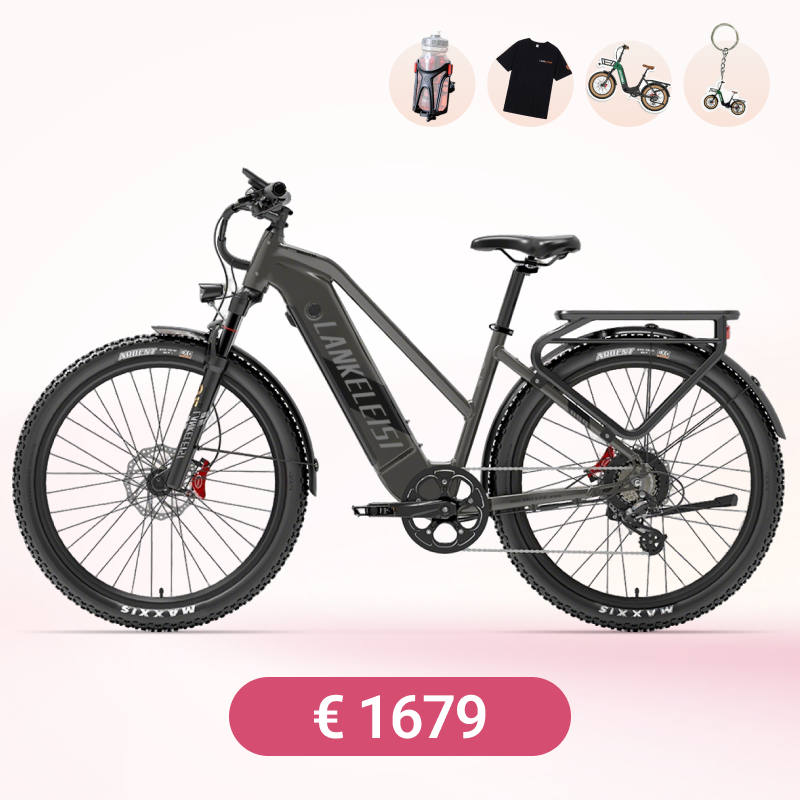 E-Mountainbike LANKELEISI MX600PRO mit 27,5-Zoll-Reifen, schwarzes Rahmenbild, sportliches Design und robuste Bauweise