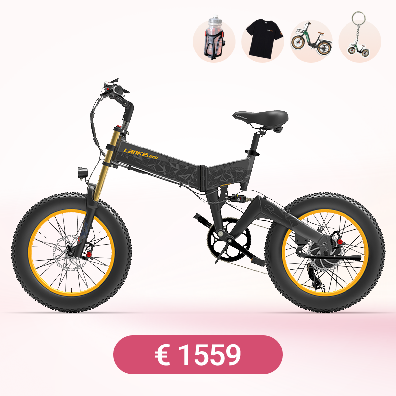 E-Mountainbike von LANKELEISI-DE, X3000Plus-UP Klapprad mit 26-Zoll Reifen, schwarzes Rahmen, LCD-Display und Akku.