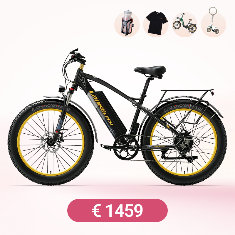 E-Mountainbike LANKELEISI XC4000 Fatbike mit 26-Zoll-Reifen, schwarzes Mountainbike für Offroad-Abenteuer
