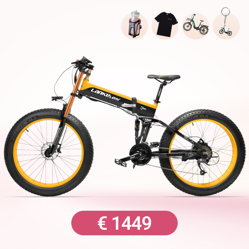 LANKELEISI XT750 PLUS E-Fatbike Klapprad mit Straßenzulassung, schwarzes E-Bike mit 26-Zoll-Reifen, zusammengeklappt.
